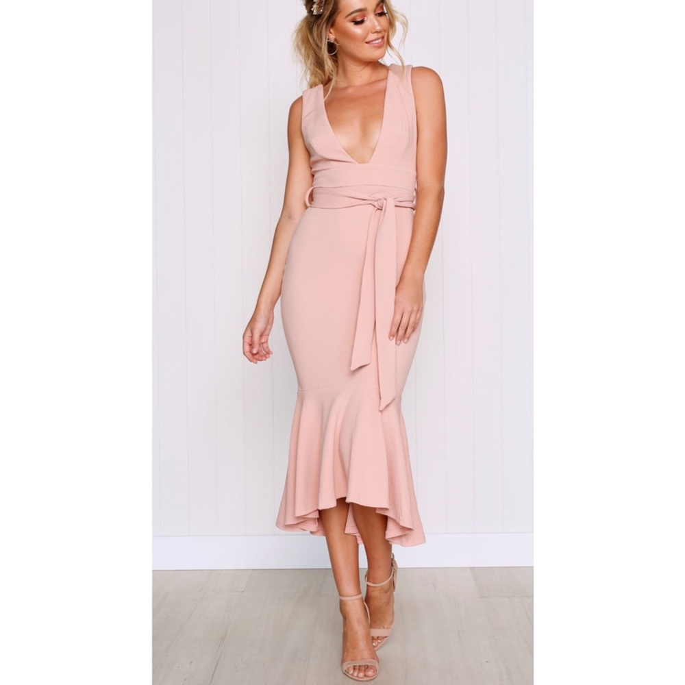 Hello Molly, blush plunge v-neck dress